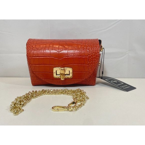 German Fuentes Handbags - German Fuentes Mini Crossbody Bag Womens Burnt Orange Croc Embossed Leather NEW